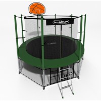 Батут i-Jump Classic Basket 14FT 427 см с нижней сетью и лестницей зеленый