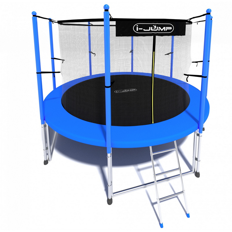 Батут i-Jump Classic 8FT 244 см с нижней сетью и лестницей синий 800_800