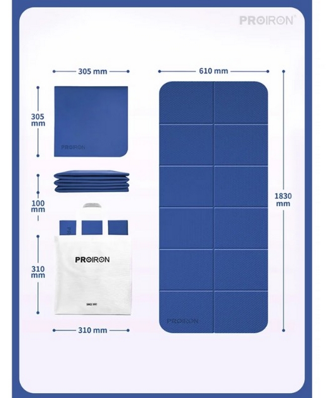 Коврик складной для йоги и фитнеса 183x61x0,6см TPE PROIRON КС0601 синий 662_800