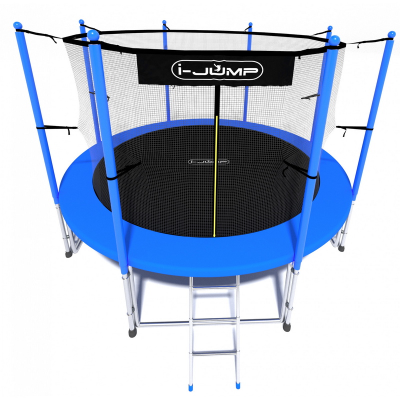 Батут i-Jump Classic 12FT 366 см с нижней сетью и лестницей синий 800_800